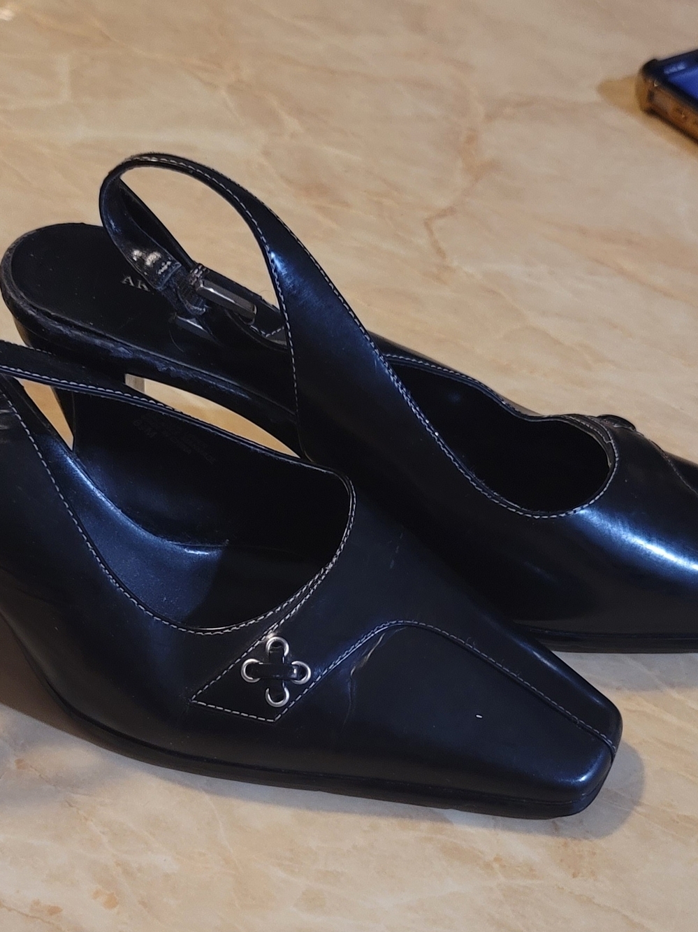 Anne Klein Black Leather Slingback Pumps